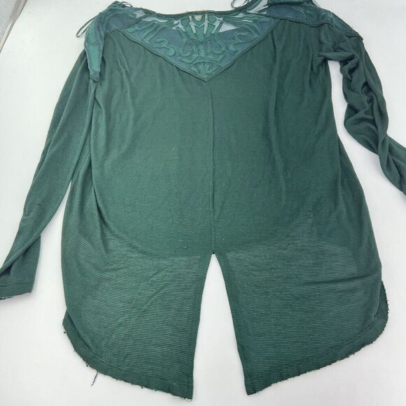 Free People Long Sleeve Green Fly Away Shirt Mesh Cut Outs Size Large - Picture 3 of 4